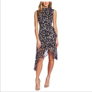 Cece Asymmetrical Navy Floral Dress